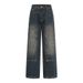 Post-apocalyptic Style Washed Vintage Straight-leg Jeans For Men High Street Trend Back Pocket Design Sense Personality_mkmklike.com
