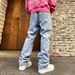 Men's Casual Loose Straight Leg Washed Embossed Jeans Heavy Duty Trendy Streetwear Versatile American Style for Women_mkmklike.com