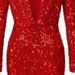 Women's Clothing Dress Fishtail Edge Red Sparkling Long Sleeve V-neck Dress Long Skirt_mkmklike.com