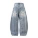 Bamboo Splicing Deconstructed Scimitar Jeans Men's Workwear Punk Distressed Washed Loose Fit Trousers Trendy_mkmklike.com