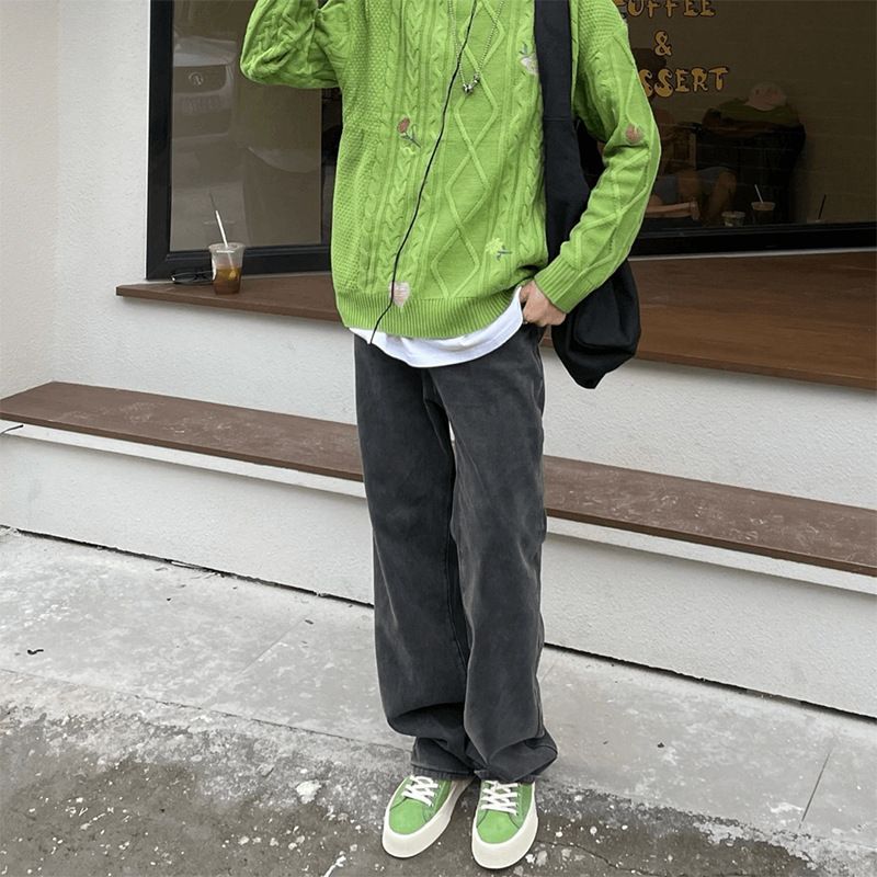 Nordmann American Style Cleanfit Black Gray Jeans For Men High Street Straight Loose BF Tall Slimming Casual Pants_mkmklike.com