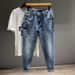 Plus Size Men's Spring/summer Fashion Jeans Men's American Retro Worn Slim Jeans Men's Thin Fat Pants_mkmklike.com