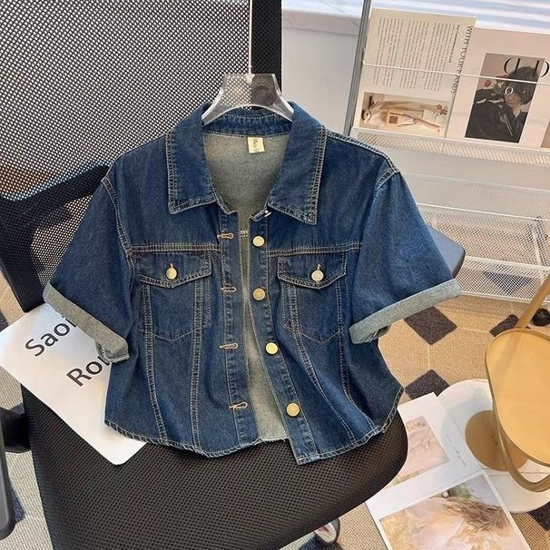 Short Sleeved Denim Shirt Jacket For Women In Summer Thin New Small Casual Loose Short Tops_mkmklike.com