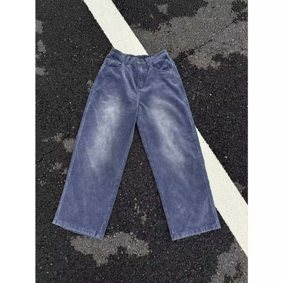 Japanese Vintage Corduroy Pants – Washed Blue Relaxed Fit Workwear Trousers For Men (Straight Leg, Button Fly, S-3XL)_mkmklike.com