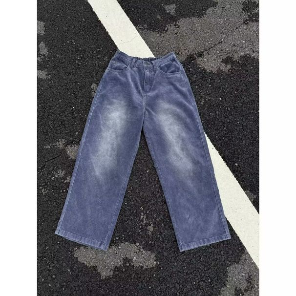 Japanese Vintage Corduroy Pants – Washed Blue Relaxed Fit Workwear Trousers For Men (Straight Leg, Button Fly, S-3XL)_mkmklike.com