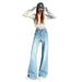 High-waisted, Loose-fitting, Slimming Straight-leg Flared Jeans With Sparkling Rhinestones And Micro-flares For Women_mkmklike.com