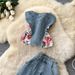 Women's Clothing Women's Retro Floral Embroidered Denim Jeans Summer Slim Fit Two Piece Set Stylish Elegant_mkmklike.com
