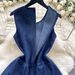 High End Niche Fashion Sleeveless Round Neck Denim Dress For Women Summer Waist Slimming Temperament Pleated Vest Skirt_mkmklike.com