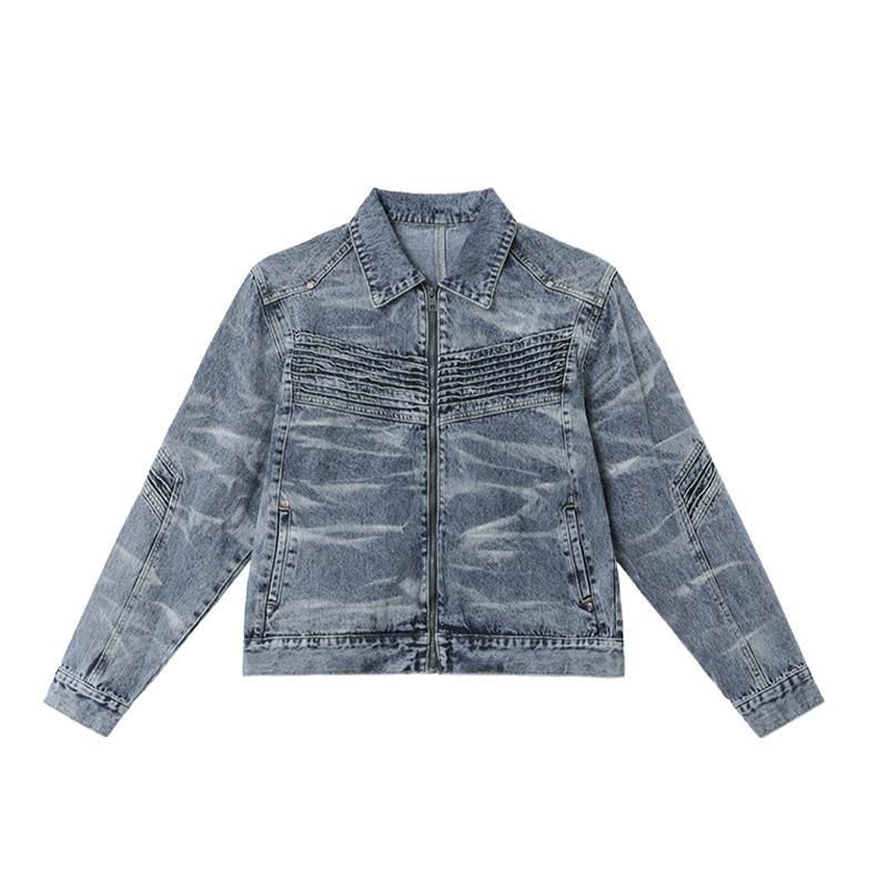 Men's Clothing Unisex Heavyweight Pleated Retro Washed Denim Jacket Short Loose Fitting Versatile Top For Autumn Winter_mkmklike.com