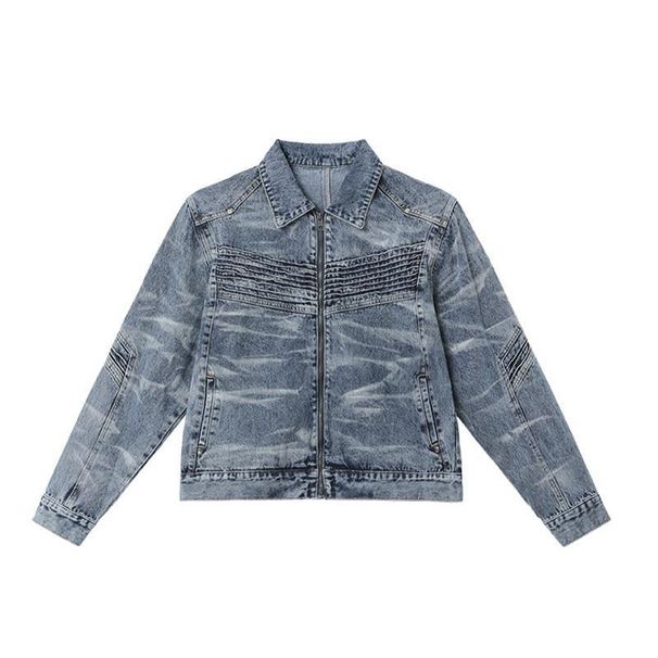 Men's Clothing Unisex Heavyweight Pleated Retro Washed Denim Jacket Short Loose Fitting Versatile Top For Autumn Winter_mkmklike.com