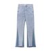 American Style Minimalist Distressed Color Blocked Denim Loose Street Washed Polished White Micro Flared Pants, Jeans_mkmklike.com