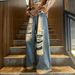 Ripped Jeans Men's American Retro Loose Wide Legs Straight Fried Street Ruffian Handsome Long Pants Tide_mkmklike.com