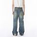 Men's Clothing Four Seasons Distressed Fashion Dirty Dyed Retro Wide Leg Jeans Casual_mkmklike.com
