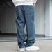 Men's Clothing Casual Striped Wide Leg Jeans With Multi Pockets American Street Style Blue Denim Jeans_mkmklike.com
