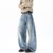 Men's Vintage Washed Denim Jeans Relaxed Wide-Leg Fit Airplane Buckle Detail High Cotton Content Streetwear Blue S-XXXL_mkmklike.com