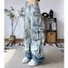 Women's Clothing Workwear Paratrooper Pants Streetwear Parachute Cargo Jeans For Women - High Waist, Flared Leg, Washed Gradient, Blue/Black, S-2XL_mkmklike.com