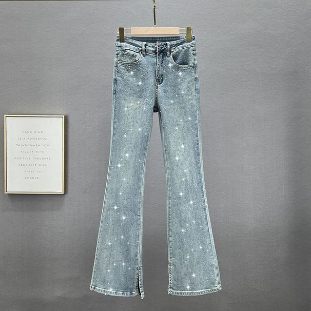 Women's High-Waisted Flared Jeans – Rhinestone Embellished Stretch Denim Pants (Vintage Blue, S-3XL)_mkmklike.com