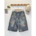 Rose Embroidered Distressed Denim Shorts – Vintage Washed Streetwear Short Pants (Summer Unisex, Anti-Fit Wide Leg, American High Fashion Aesthetic)_mkmklike.com