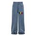 Suitable For All Seasons American Style Men's Jeans Washed Multi-Pocket Butterfly Lightning Letter Embroidery Wide-Leg Loose Long Pants_mkmklike.com