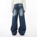 New Product, Retro Multi-color Old Polished White Wide-leg Straight Jeans_mkmklike.com