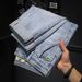 Men's Clothing Slim Straight Stretch Jeans - Washed Light Blue Denim Pants, Comfortable Tapered Fit, Casual Korean Style With Multiple Pockets_mkmklike.com
