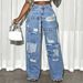 Men's High Waist Trendy Hip Hop Loose Straight Leg Casual Trousers Distressed Design American Street Style_mkmklike.com