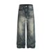 Punk Distressed Washed Straight-Leg Jeans For Men Loose Vintage Frayed Street Style Casual Wide-Leg Pants Trendy_mkmklike.com
