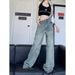 American Retro Distressed Jeans For Women, High-waisted, Slimming, Straight-leg, Wide-leg, Loose-fitting, Drapey,_mkmklike.com
