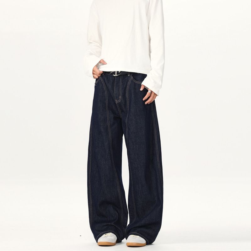 Men's Clothing Retro Scimitar Pants Men's Niche Design Wide Leg Loose And Handsome Original Denim Jeans Couple Pants_mkmklike.com