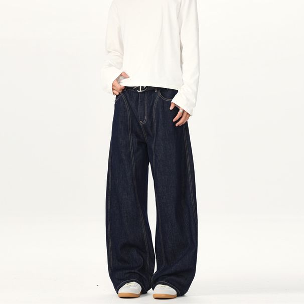 Men's Clothing Retro Scimitar Pants Men's Niche Design Wide Leg Loose And Handsome Original Denim Jeans Couple Pants_mkmklike.com