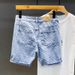 Men's Slim Fit Denim Shorts Korean Style Printed Five Point Mid-Length Summer Fashion Trendy Pants_mkmklike.com