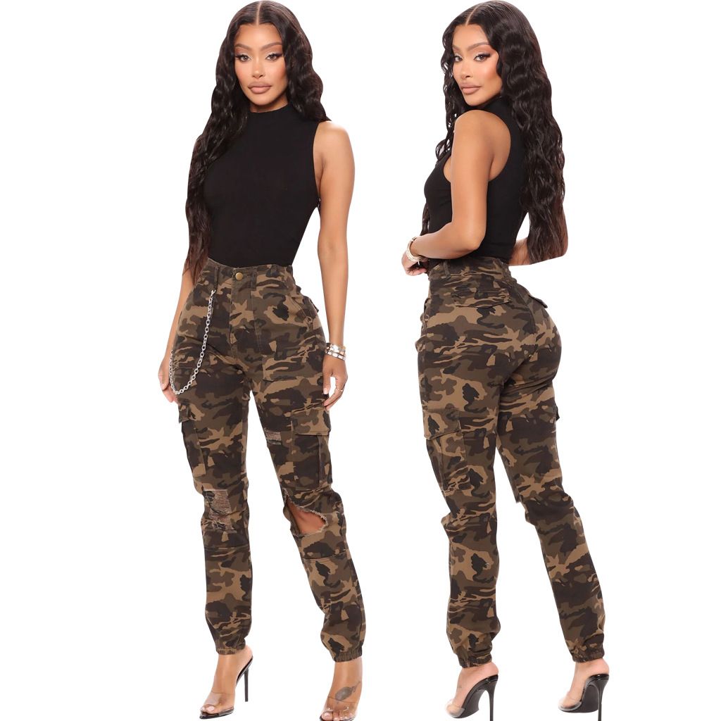 European And American Fashion Slim Camouflage Print Comfortable Casual Stretch Overalls_mkmklike.com