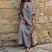 Women's Clothing Cotton and linen yarn-dyed striped long dress_mkmklike.com