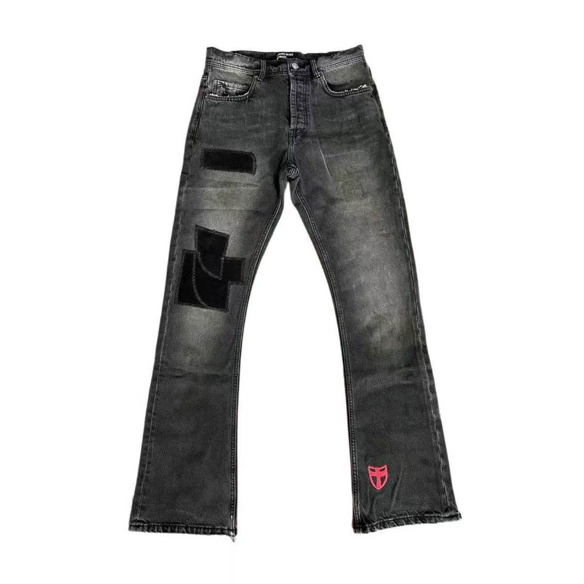 Unisex Distressed Flared Black Retro Straight Leg Jeans Mid Waist Wide Leg Pants With Slight Stretch Machine Washable_mkmklike.com
