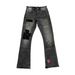 Unisex Distressed Flared Black Retro Straight Leg Jeans Mid Waist Wide Leg Pants With Slight Stretch Machine Washable_mkmklike.com