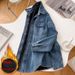 Chicco Fleece-Lined Denim For Women, Autumn And Winter New European Vintage Shirt, Layered Loose Base Shirt_mkmklike.com