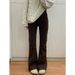 American Brown Flared Jeans For Women, New Style For Fat Mm, Large Size, Pear Shaped Figure, High Waist, Slim Fit And Stretch Trousers_mkmklike.com