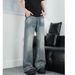 Nordmann American Style Vibe Niche Design Cat Whiskers Slimming Jeans Men High Street Cleanfit Straight Leg Flared Pants_mkmklike.com