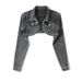 Women’s Cropped Denim Jacket (90s Grunge, High-Waist Biker Style, Raw Edge, Vintage Wash, S-L, Blue/Charcoal, Polo Collar, Cotton Blend)_mkmklike.com