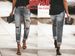 Women's Straight Leg Jeans Ripped Details Stretch Cigarette Pants European American Style Denim_mkmklike.com