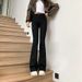 Black Flared Jeans For Women, High-waisted, Autumn/winter 2026 New Vintage Style, Fleece-lined, Stretchy, Slim-fit,_mkmklike.com