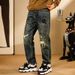 Men's Summer High-Waist Hip Hop Style Personalized Letter Print Jeans Handsome Trendy Streetwear Trousers_mkmklike.com