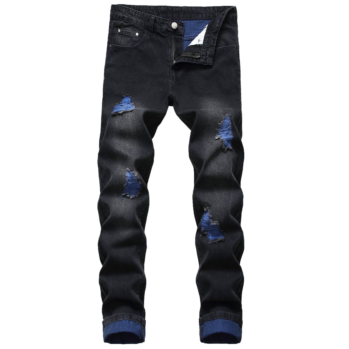 Men's Clothing Men's Slim Straight Leg Ripped Jeans Trendy Men's Denim Trousers_mkmklike.com