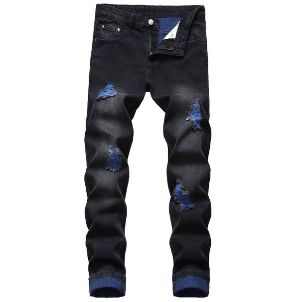 Men's Clothing Men's Slim Straight Leg Ripped Jeans Trendy Men's Denim Trousers_mkmklike.com