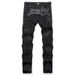 Funny Jeans With Ripped Patches, Black Flowing Whiskers, Elastic Slim Fit, Small Leg Pants, Personalized Men's Pants_mkmklike.com