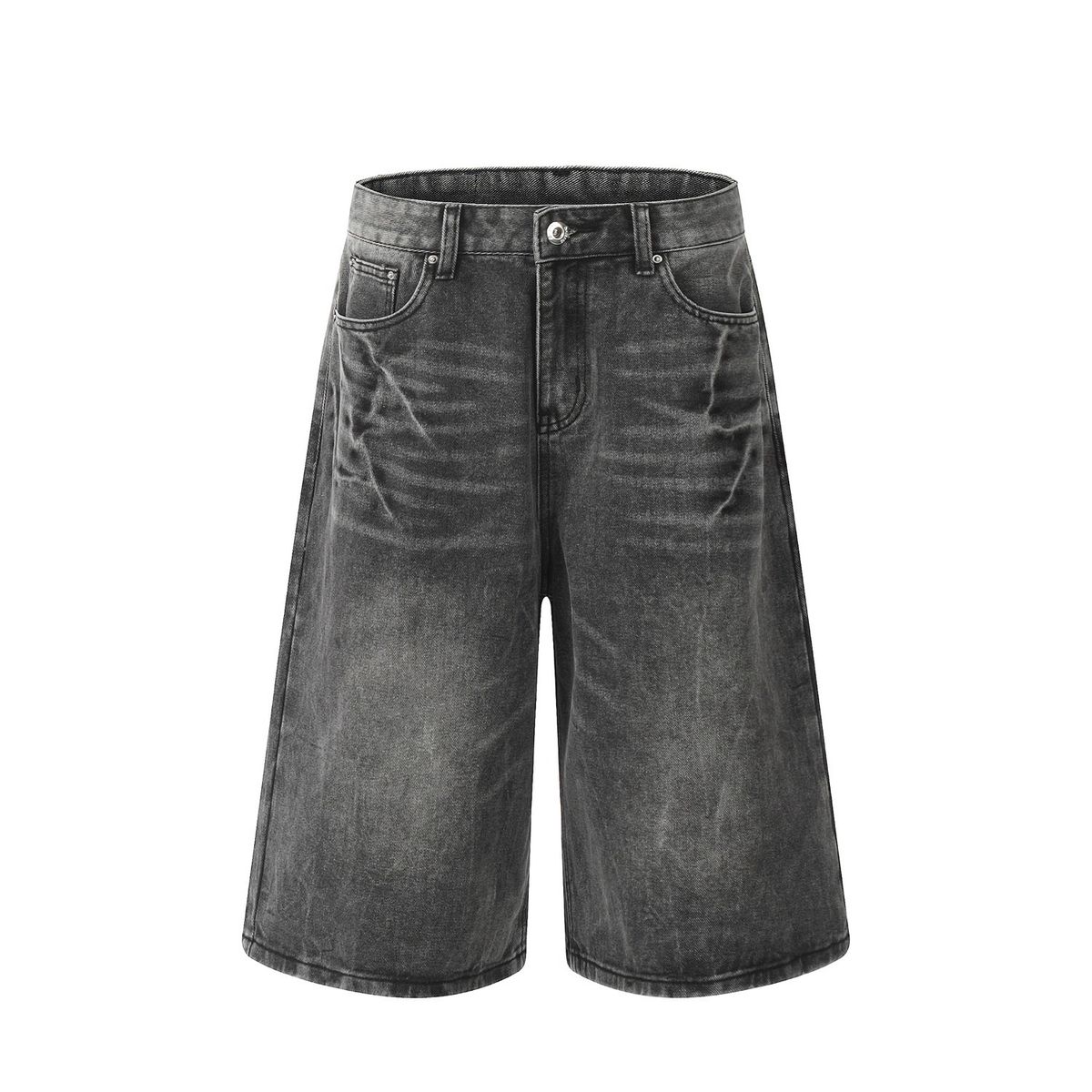 Retro American Street Style Washed Lightning Pattern Cropped Jeans mid Waist Cotton Shorts for Men And Women Summer Casual Wide Leg_mkmklike.com