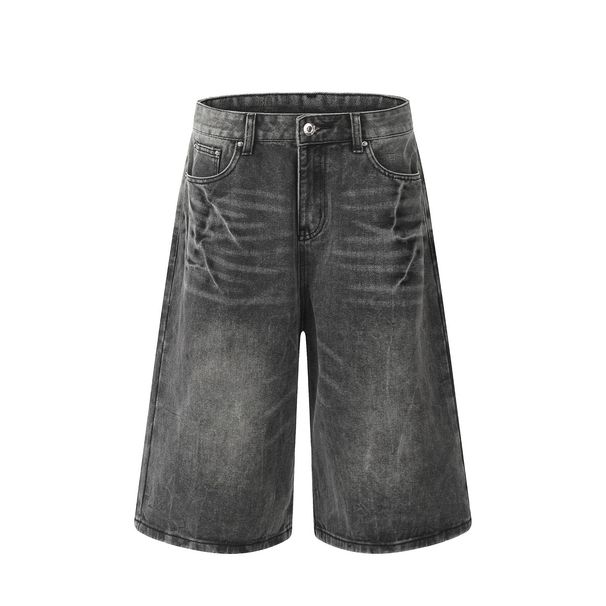 Retro American Street Style Washed Lightning Pattern Cropped Jeans mid Waist Cotton Shorts for Men And Women Summer Casual Wide Leg_mkmklike.com