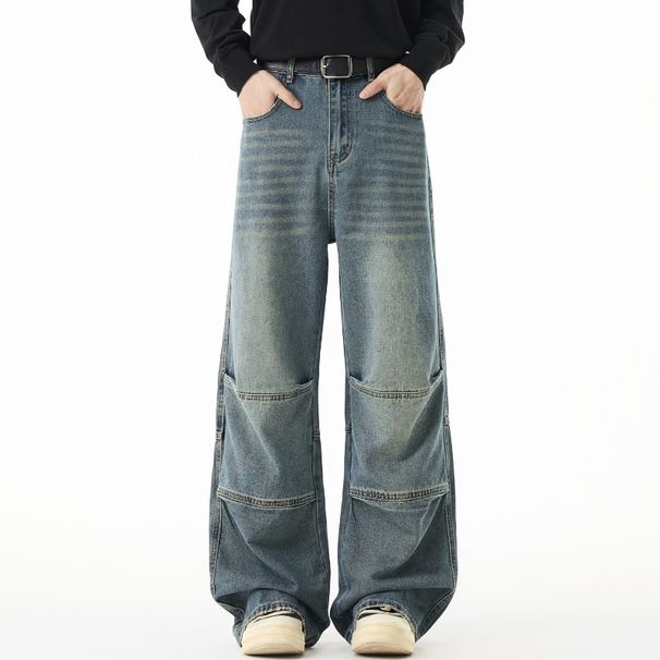 Nordmann Muqiu Clothing | American Street Hip-Hop Wrinkled Paratrooper Vintage Jeans Men's Loose Draped Wide-Leg Pants_mkmklike.com