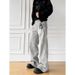 American Retro Washed Distressed Letter Print Flared Jeans For Men, Straight Leg, Loose Fit, Slimming, Clean Fit Trousers_mkmklike.com