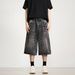 American Retro Street Washed Lightning Pattern Seven-point Jeans Men's And Women's Summer Loose Wide-leg Straight Casual Shorts_mkmklike.com